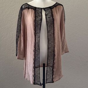 Vintage Women’s Blush Sheer Kimono Lace Trim Lightweight Cover-Up Boho Size M